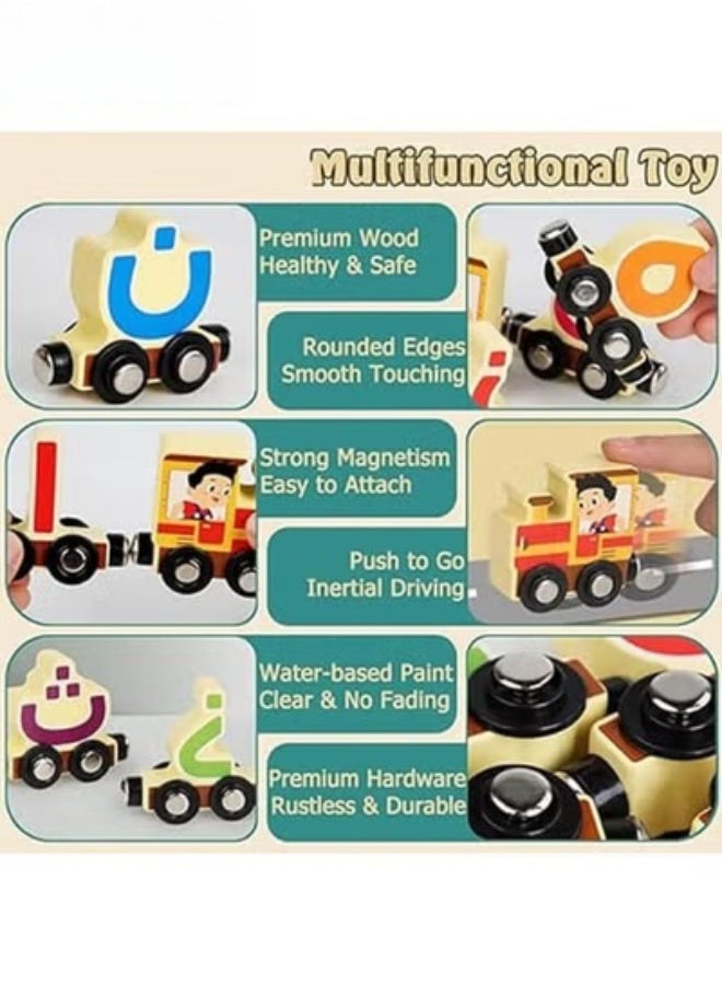 MIXDE Wooden Magnetic Train Toy, 29 PCS Alphabet Train Set for Toddlers, Educational Arabic Alphabet Learning Toy, Preschool Learning Gift for Boys and Girls - Image 4