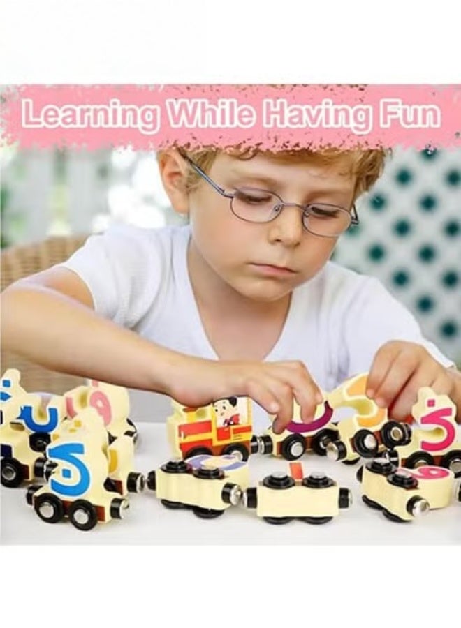 MIXDE Wooden Magnetic Train Toy, 29 PCS Alphabet Train Set for Toddlers, Educational Arabic Alphabet Learning Toy, Preschool Learning Gift for Boys and Girls - Image 3