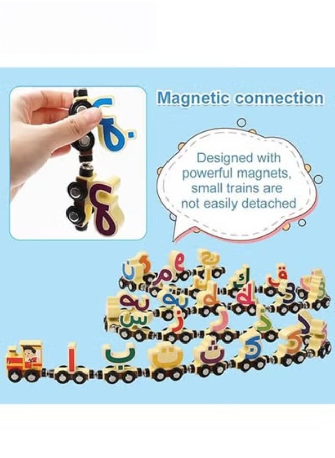 MIXDE Wooden Magnetic Train Toy, 29 PCS Alphabet Train Set for Toddlers, Educational Arabic Alphabet Learning Toy, Preschool Learning Gift for Boys and Girls - Image 5
