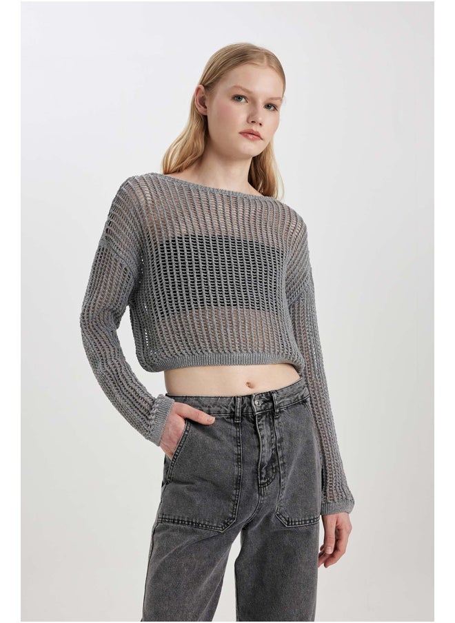 DeFacto - Woman Relax Fit Boat Neck Long Sleeve Tricot Pullover - Image 1