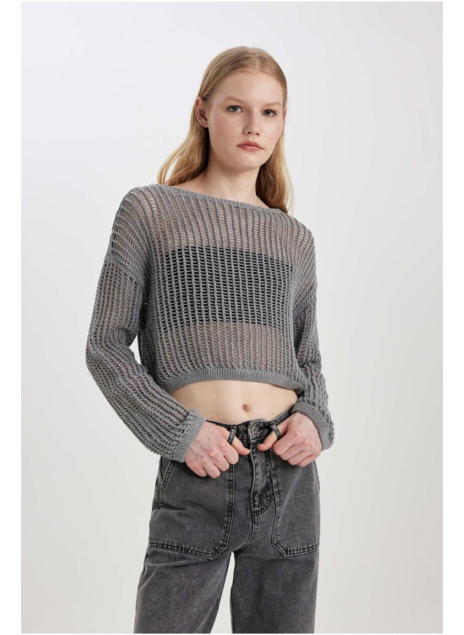 DeFacto - Woman Relax Fit Boat Neck Long Sleeve Tricot Pullover - Image 1
