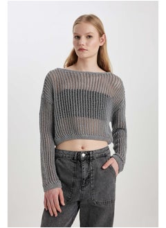 DeFacto Woman Relax Fit Boat Neck Long Sleeve Tricot Pullover  - Image 4