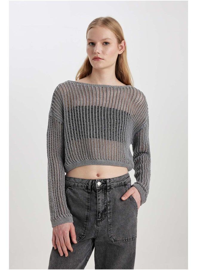 DeFacto - Woman Relax Fit Boat Neck Long Sleeve Tricot Pullover - Image 1