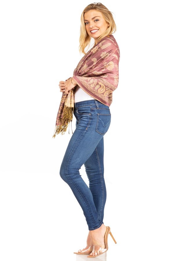 Sakkas 18200 - Gianna Women's Silky Soft Reversible Floral Woven Pashmina Scarf Shawl Wrap - 23-D1-Mauve - OS - Image 3