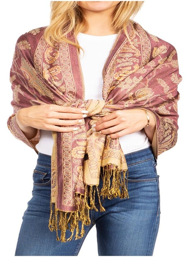 Sakkas 18200 - Gianna Women's Silky Soft Reversible Floral Woven Pashmina Scarf Shawl Wrap - 23-D1-Mauve - OS - Image 1