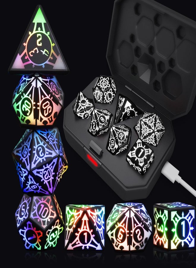 HTPREC 7PCS LED DND Dice Set,Rechargeable Glow in The Dark Dice with Charging Storage Box, D4 D6 D8 D10 D12 D20 Polyhedral Role Playing D&D Dice for RPG Dungeons & Dragons Table Games Gift for DND Players - Image 1