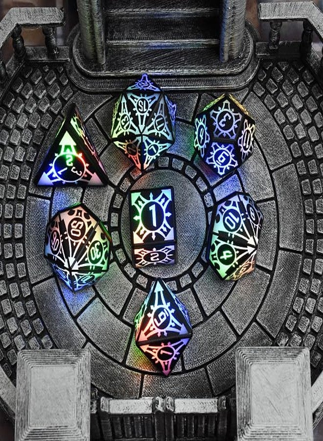 HTPREC 7PCS LED DND Dice Set,Rechargeable Glow in The Dark Dice with Charging Storage Box, D4 D6 D8 D10 D12 D20 Polyhedral Role Playing D&D Dice for RPG Dungeons & Dragons Table Games Gift for DND Players - Image 3