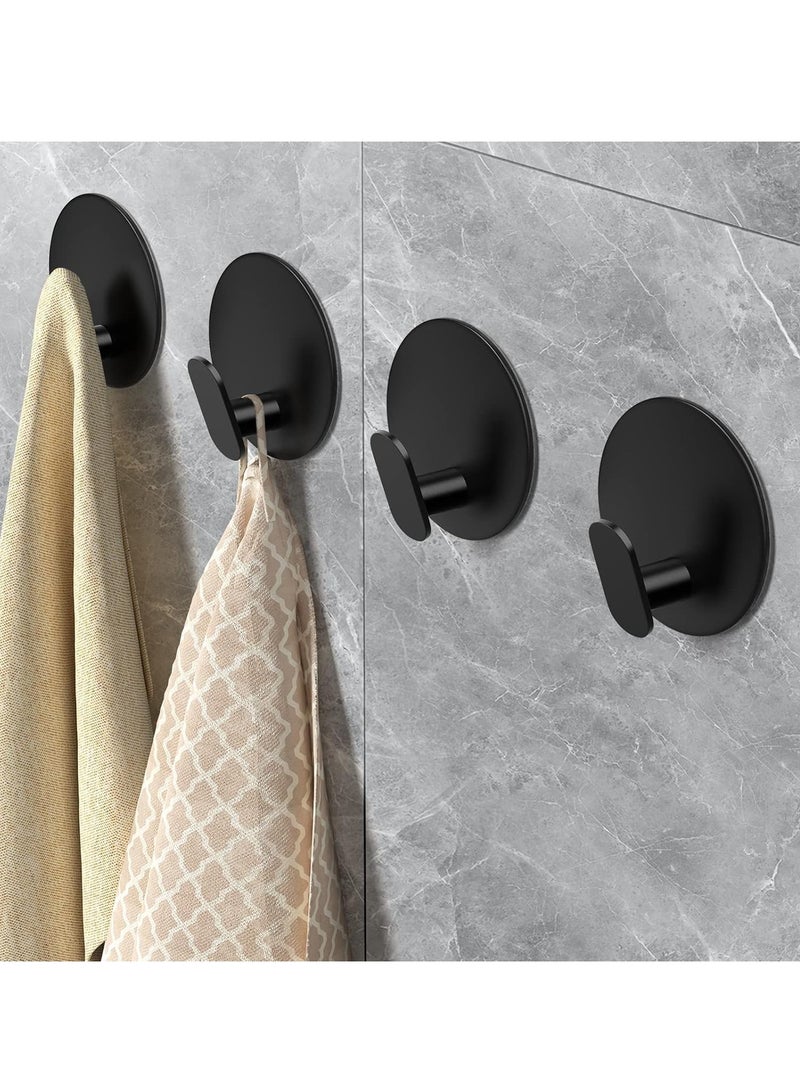 MIXDE Towel Hooks for Bathroom, 4 Pack Adhesive Hooks, Stainless Steel Shower Hooks, Round Wall Hook Holder for Hanging Robe, Coat, Clothes, Hat, Key in Washroom Kitchen Hotel (Black) - Image 1