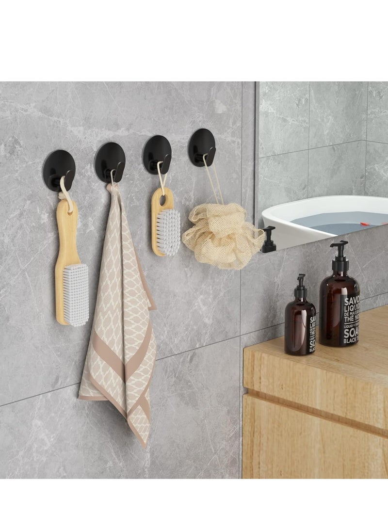 MIXDE Towel Hooks for Bathroom, 4 Pack Adhesive Hooks, Stainless Steel Shower Hooks, Round Wall Hook Holder for Hanging Robe, Coat, Clothes, Hat, Key in Washroom Kitchen Hotel (Black) - Image 2
