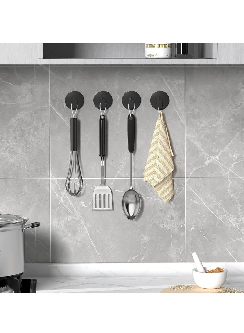 MIXDE Towel Hooks for Bathroom, 4 Pack Adhesive Hooks, Stainless Steel Shower Hooks, Round Wall Hook Holder for Hanging Robe, Coat, Clothes, Hat, Key in Washroom Kitchen Hotel (Black) - Image 3