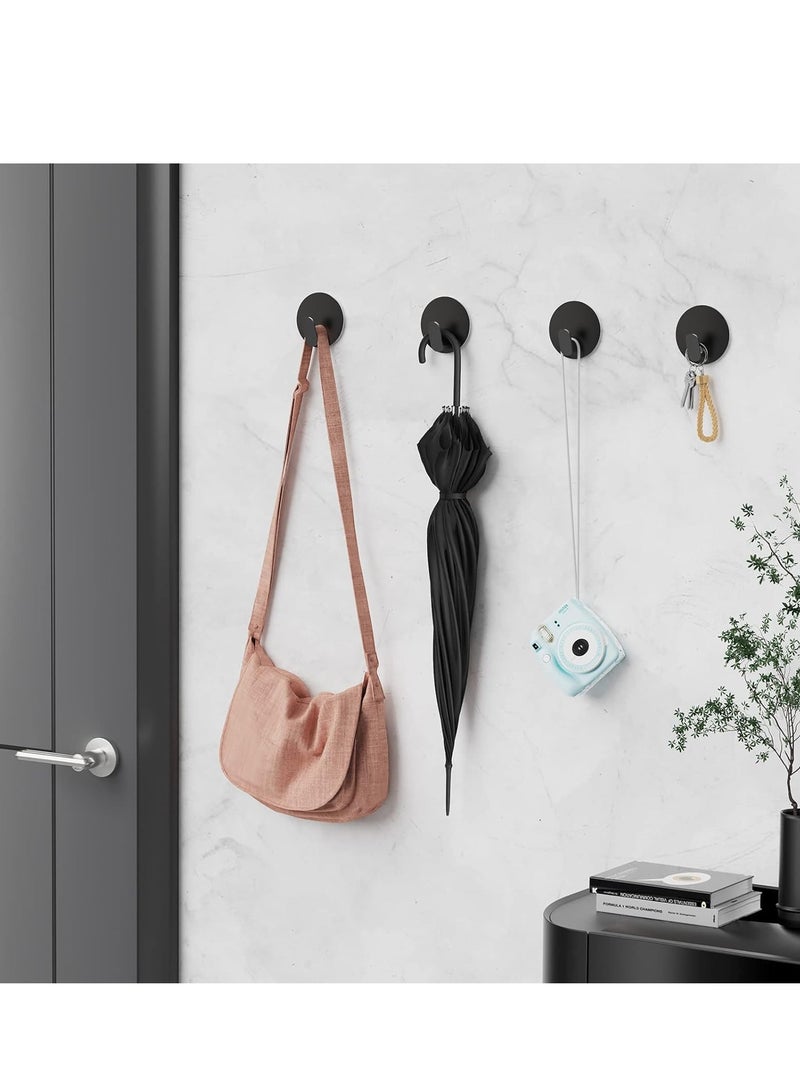 MIXDE Towel Hooks for Bathroom, 4 Pack Adhesive Hooks, Stainless Steel Shower Hooks, Round Wall Hook Holder for Hanging Robe, Coat, Clothes, Hat, Key in Washroom Kitchen Hotel (Black) - Image 4