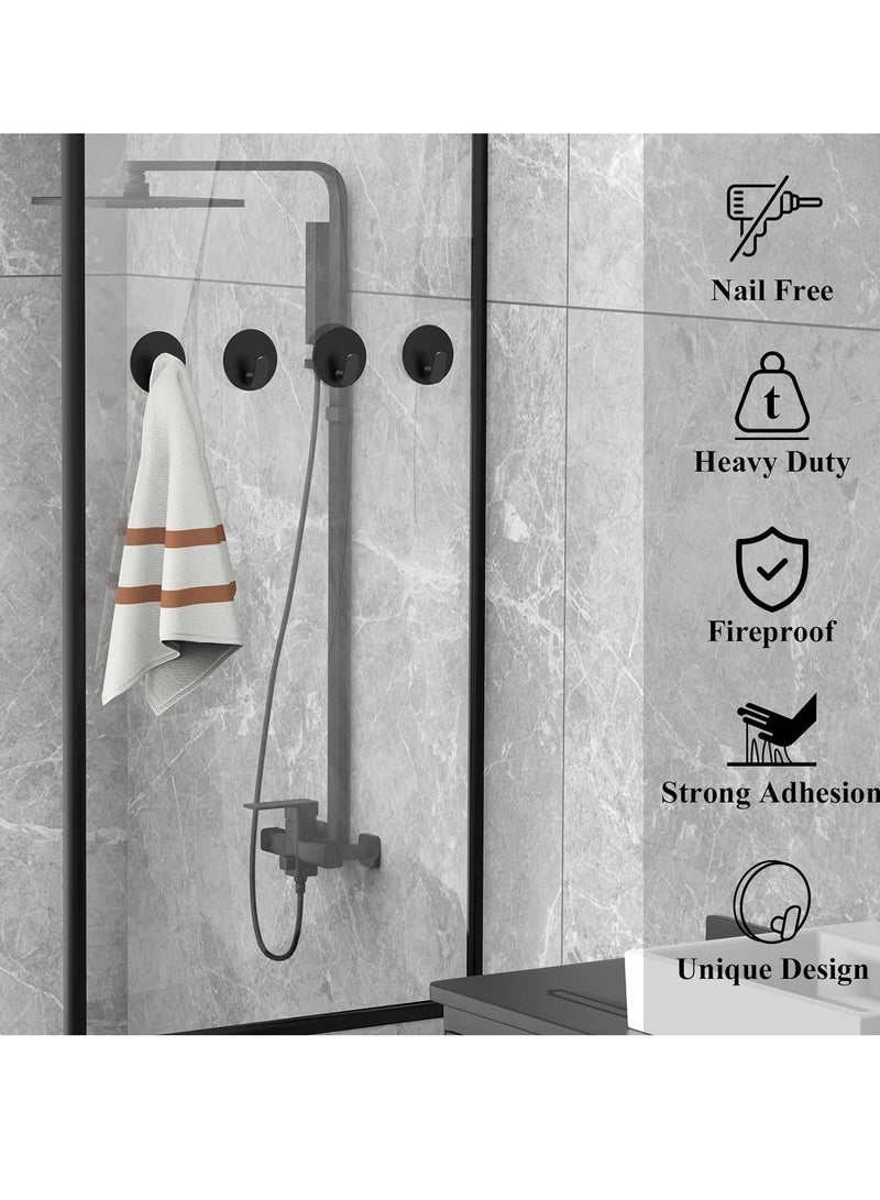 MIXDE Towel Hooks for Bathroom, 4 Pack Adhesive Hooks, Stainless Steel Shower Hooks, Round Wall Hook Holder for Hanging Robe, Coat, Clothes, Hat, Key in Washroom Kitchen Hotel (Black) - Image 5