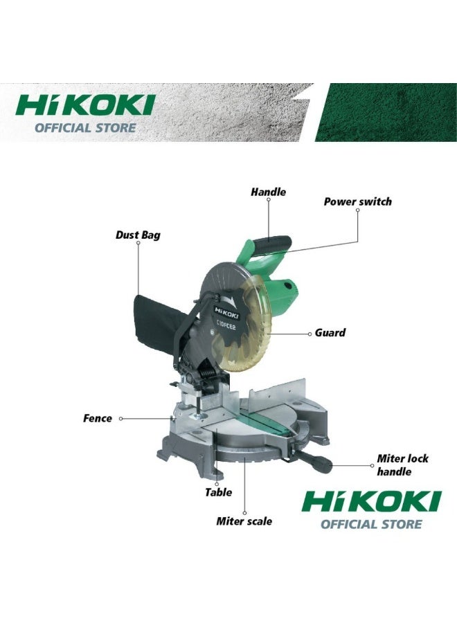 Hikoki منشار ميتري منزلق مركب هيكوك 12" (305 مم)، 1520 واط، نظام مؤشر ليزر، زاوية مزدوجة، قطع دقيق للخشب والمعادن، طراز C12RSH2WA – تصميم ثقيل 27 كجم - Image 4