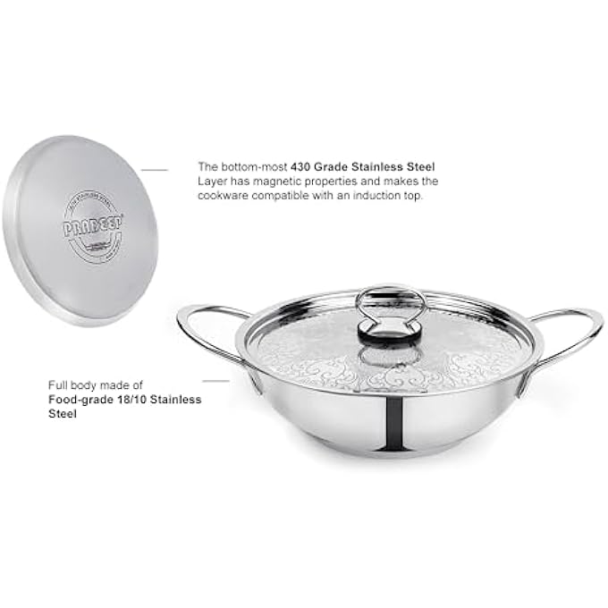 براديب موقد غاز كاداي الحثي متوافق مع 304 درجة طعام، لمسة نهائية عاكسة، مقابض مقاومة للحرارة، توزيع متساوي للحرارة، آمن للاستخدام في غسالة الأطباق، غطاء بتصميم من الفولاذ المقاوم للصدأ، سعة 40 لترًا - Image 2