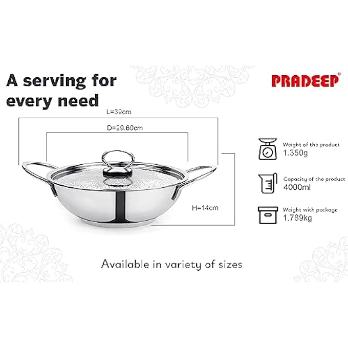 براديب موقد غاز كاداي الحثي متوافق مع 304 درجة طعام، لمسة نهائية عاكسة، مقابض مقاومة للحرارة، توزيع متساوي للحرارة، آمن للاستخدام في غسالة الأطباق، غطاء بتصميم من الفولاذ المقاوم للصدأ، سعة 40 لترًا - Image 3