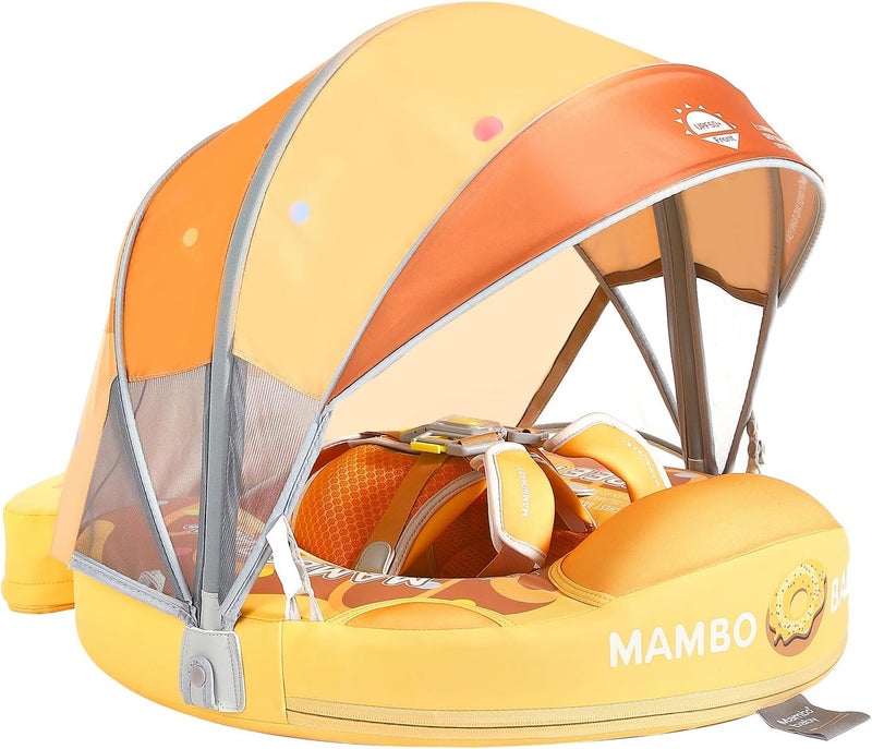 V Convey Mambobaby Float with Canopy and Tail New Upgraded Non-Inflatable Baby Pool Float Mambo Float Swim Trainer Solid Infant Swim Float Adjustable Pearl Foam Baby Swim Ring - Image 1