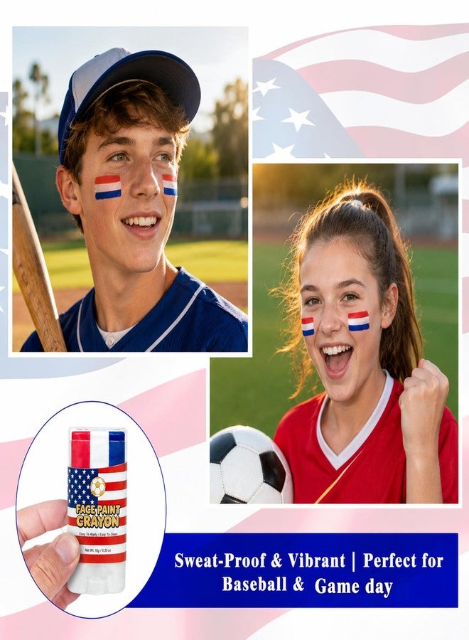 قلم طلاء وجه بنمط كأس العالم للولايات المتحدة الأمريكية، أسود للعينين بألوان الأحمر والأبيض والأزرق، طلاء وجه وجسم بنمط العلم الأمريكي الوطني، إكسسوارات عيد الاستقلال الأمريكي، قلم تلوين للوجه، قلم أسود للعينين لهدايا حفلات البيسبول - Image 2