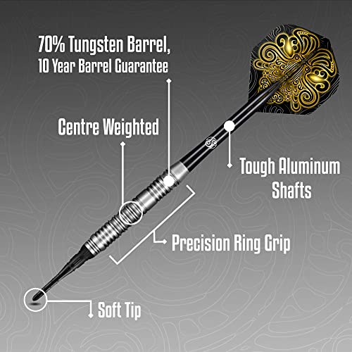 Shot! Darts Soft Tip TOA, 70% Tungsten Barrels, Center Weighted, Pro Throwing Darts for Maximum Aerodynamics Handcrafted Professional Dart Set and Flights Made in New Zealand, Plastic Tip Bar Darts - Image 3