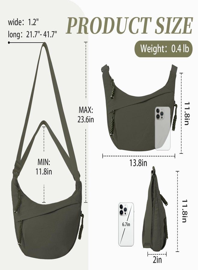 Iqimott Nylon Crescent Crossbody Bag Hobo Bag for Women Men, Small Dumpling Shoulder bag with Adjustable Strap, Casual Retro Slouchy Sling Bag Zipper Canvas Handbag Purse(ArmyGreen) - Image 2