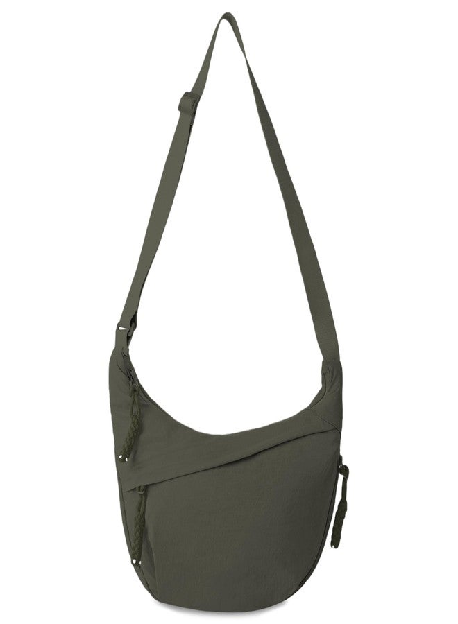 Iqimott Nylon Crescent Crossbody Bag Hobo Bag for Women Men, Small Dumpling Shoulder bag with Adjustable Strap, Casual Retro Slouchy Sling Bag Zipper Canvas Handbag Purse(ArmyGreen) - Image 1