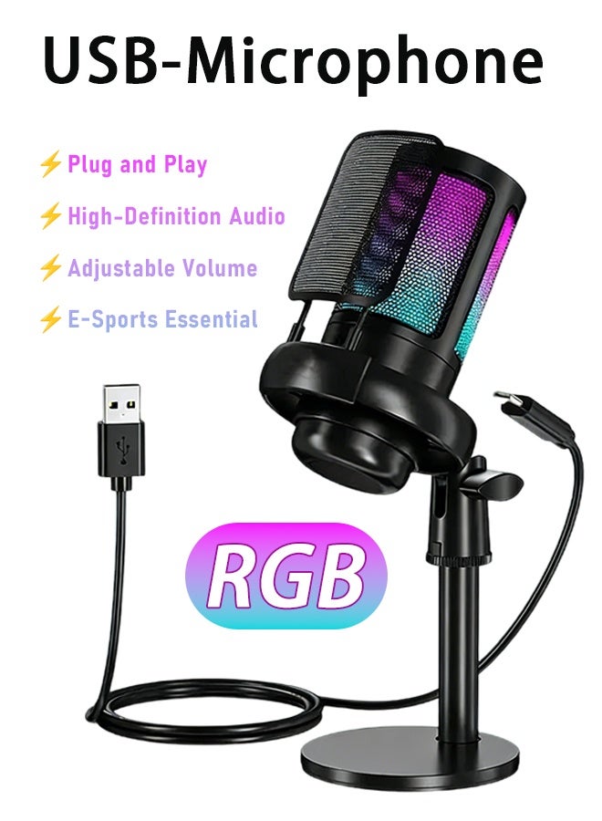 LOKIPA USB Condenser Gaming Microphone with Noise Reduction, RGB Lighting, Volume Control & Quick Mute – Pop Filter, Shock Mount, Type-C Port Included – for PC, Mac, PS4, PS5, Podcast, Streaming, Twitch, YouTube, Discord Black - Image 1