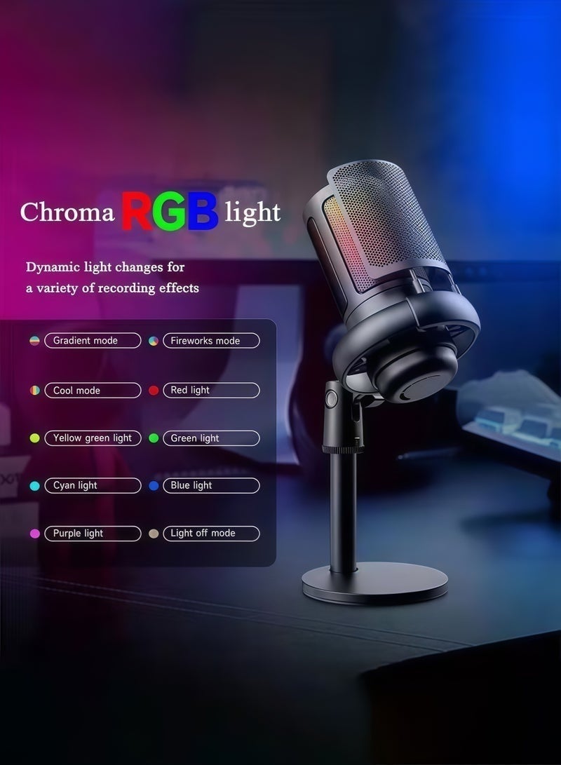 LOKIPA USB Condenser Gaming Microphone with Noise Reduction, RGB Lighting, Volume Control & Quick Mute – Pop Filter, Shock Mount, Type-C Port Included – for PC, Mac, PS4, PS5, Podcast, Streaming, Twitch, YouTube, Discord Black - Image 5