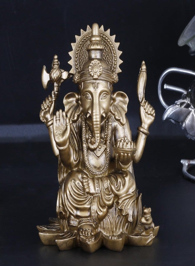 ARTVARKO Lord Ganesha Ganesh Bhagwan Small Idol Ganpati Cold Cast Bronze Murti Statue for car Dashboard Home Office Entrance Decor Diwali Gift (Small Size 3.75 Inch) - Image 1