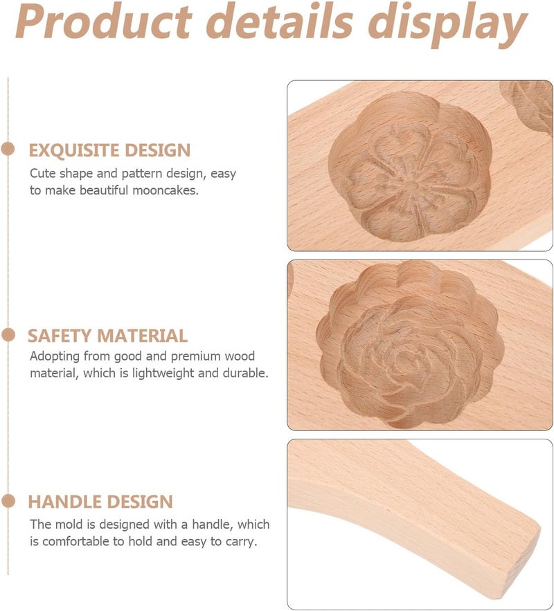 Healeved Wooden Mooncake Mold Traditional Chinese Mid-autumn Festival Mooncake Press with Double Floral 3d Pattern for Handmade Moon Cake Baking - Image 2