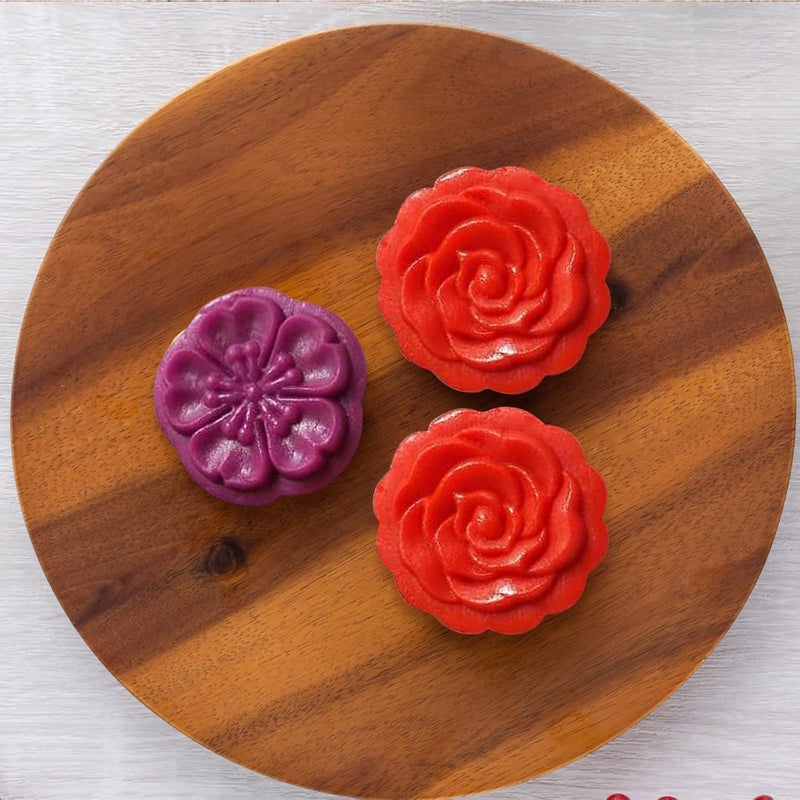 Healeved Wooden Mooncake Mold Traditional Chinese Mid-autumn Festival Mooncake Press with Double Floral 3d Pattern for Handmade Moon Cake Baking - Image 3