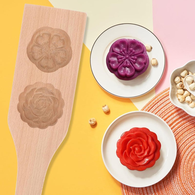 Healeved Wooden Mooncake Mold Traditional Chinese Mid-autumn Festival Mooncake Press with Double Floral 3d Pattern for Handmade Moon Cake Baking - Image 4