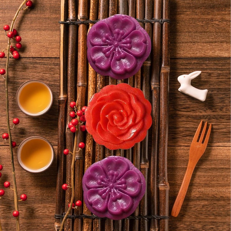 Healeved Wooden Mooncake Mold Traditional Chinese Mid-autumn Festival Mooncake Press with Double Floral 3d Pattern for Handmade Moon Cake Baking - Image 5