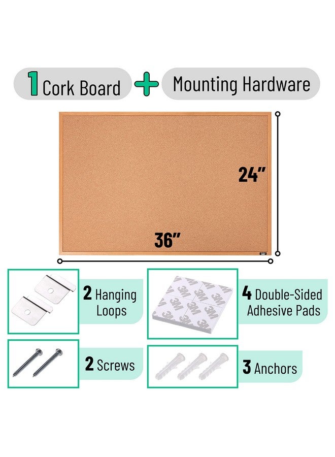 Mr. Pen - Cork Board, 24”X36”, Framed Cork Board, Push Pin Board For Walls With Frame, Office Cork Board, Bulliten Board, Corkboards For Wall - Image 2