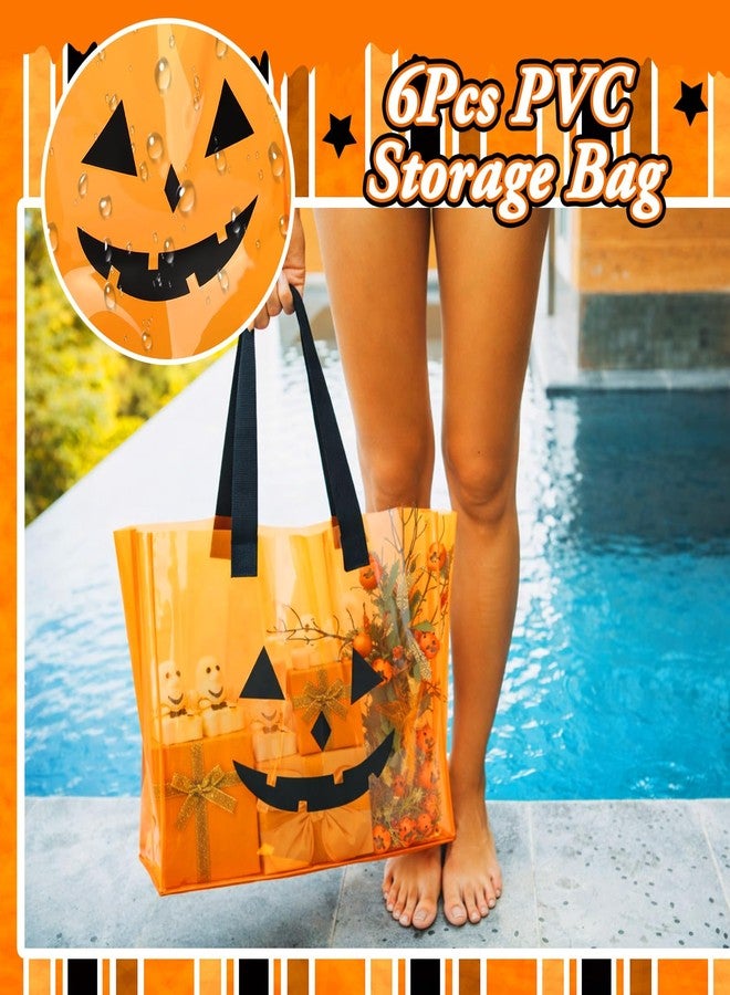 Feifeiya 6 Pack Large Summer Pumpkin Bag Translucent Orange PVC Beach Halloween Tote Bag for Summer Parties Halloween Pool Beach - Image 3