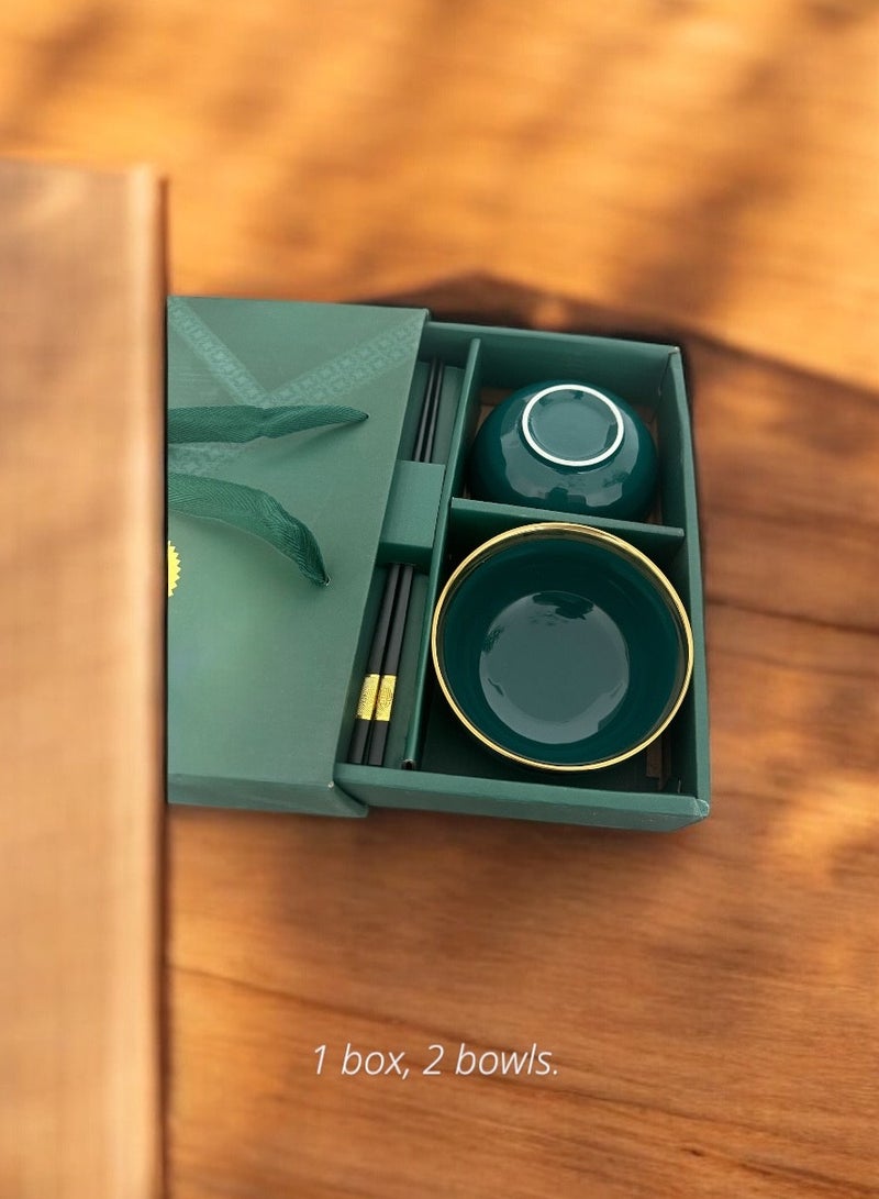 OLUDENIZ Luxury Ceramic Bowl and Chopstick Set – Premium Gift Box for 2 People  - Image 4