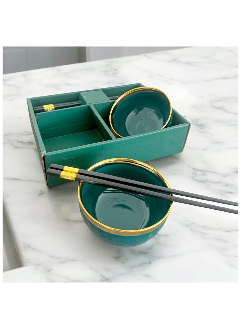 OLUDENIZ Luxury Ceramic Bowl and Chopstick Set – Premium Gift Box for 2 People  - Image 2
