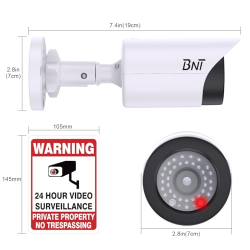 BNT Dummy Fake Camera, Surveillance Security CCTV Dome Camera, with One LED Light, Security Alarm Sticker Label (TC-W2), Security Camera Suitable for Indoor/Outdoor (2 Pack, White) - Image 2