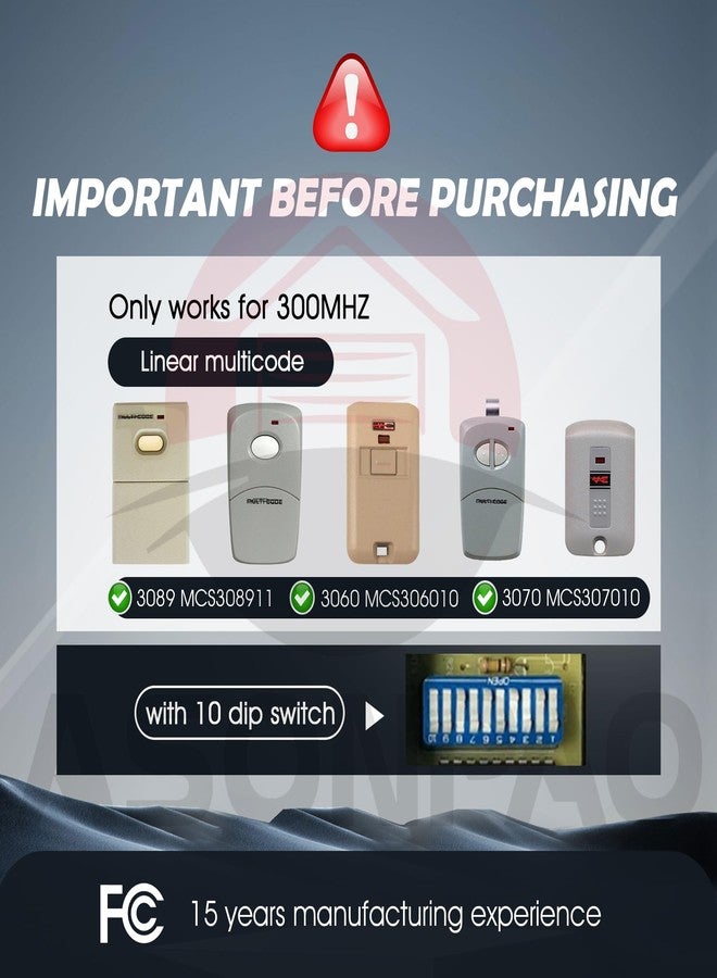 ASONPAO جهاز إرسال عن بعد كبير ASONPAO 300 ميجاهرتز متعدد الترميز الخطي 3089 308911 MCS308911 مع 10 مفاتيح DIP (عبوة من 3 قطع) - Image 2