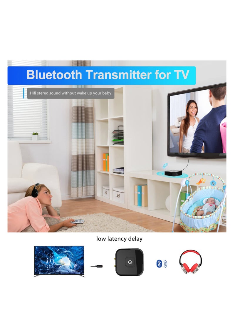 م transmitter صوتي بلوتوث 5.0 مع تأخير منخفض APTX، محول استيريو لاسلكي للتلفاز إلى سماعات الرأس، متوافق مع منفذ 3.5 مم و RCA، مثالي للاستخدام أثناء الرحلات. - Image 3