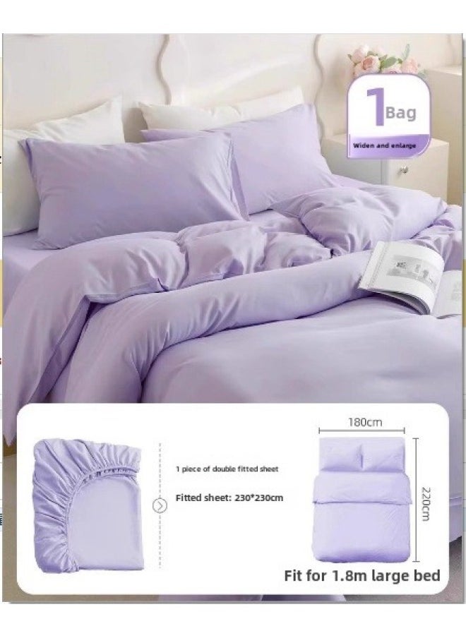 Generic Disposable Bed Sheet Quilt Cover Pillowcase Bed Hat Double Four-piece Set Travel Hotel Dirty-separated Sterilized Non-washable Bedding-Color:Taro Purple-Specifications:Four-piece Set  - Image 1
