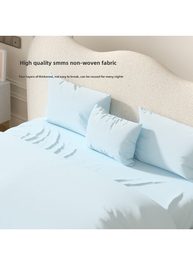 Generic Disposable Bed Sheet Quilt Cover Pillowcase Bed Hat Double Four-piece Set Travel Hotel Dirty-separated Sterilized Non-washable Bedding-Color:Taro Purple-Specifications:Four-piece Set  - Image 4
