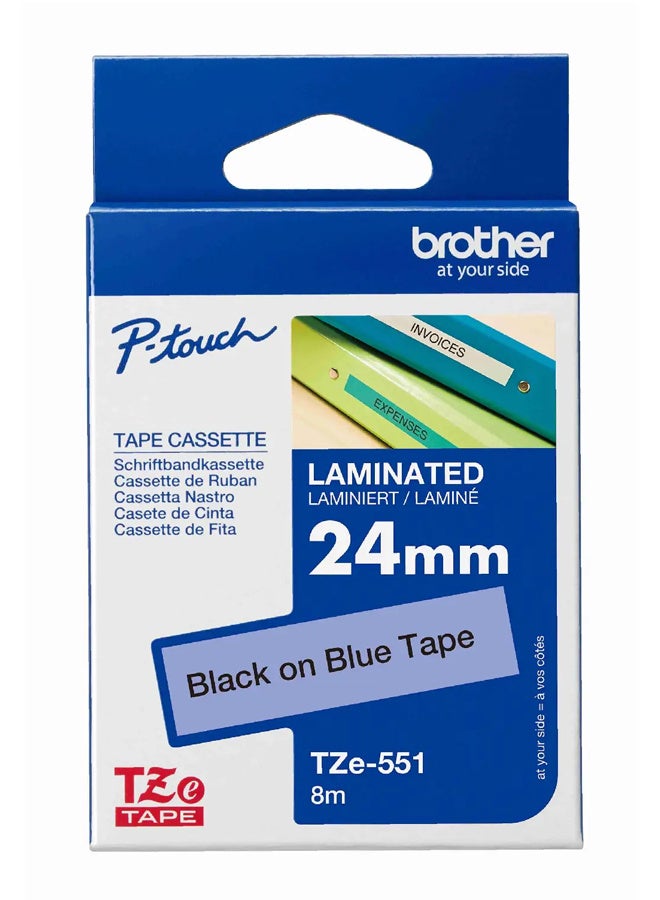 بروذر Labelling Tape Brother TZe-551 24mm Black on Blue Laminated Label Tape - Image 1