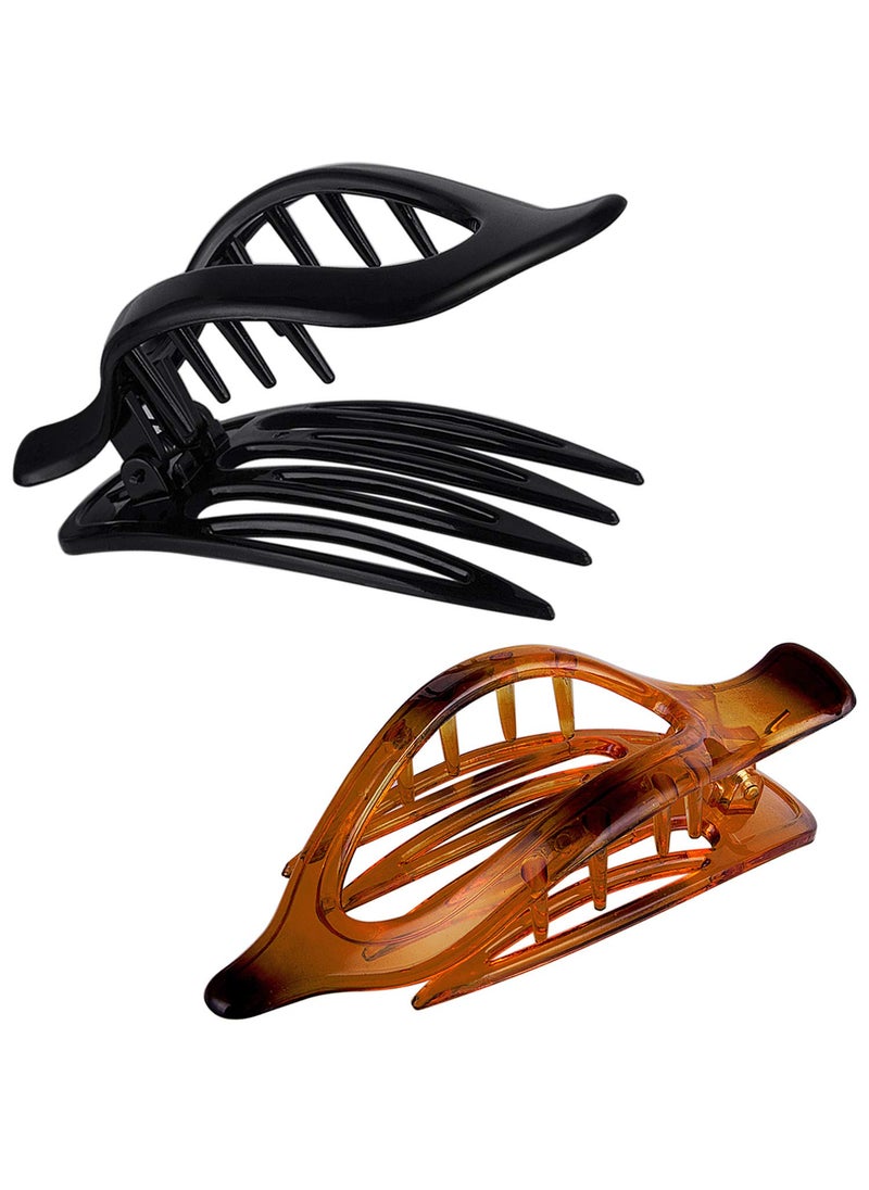 CROWN GUIDE - CROWN GUIDE Hair Claw Clips for Long Thick Hair Womens Crystal Plastic Curved Side Slide Hair Clips Comb Girls Ladies Beauty Accessory Pin Teeth Clamp 2pcsBlack and Coffee - Image 1