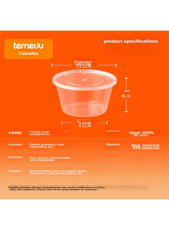 Temeiju Disposable Bowls, Transparent Lunch Boxes With Lids, Picnic Food Containers, Takeout Packaging Boxes, Camping Bento Boxes, 450 Model * 50 Sets - Image 2