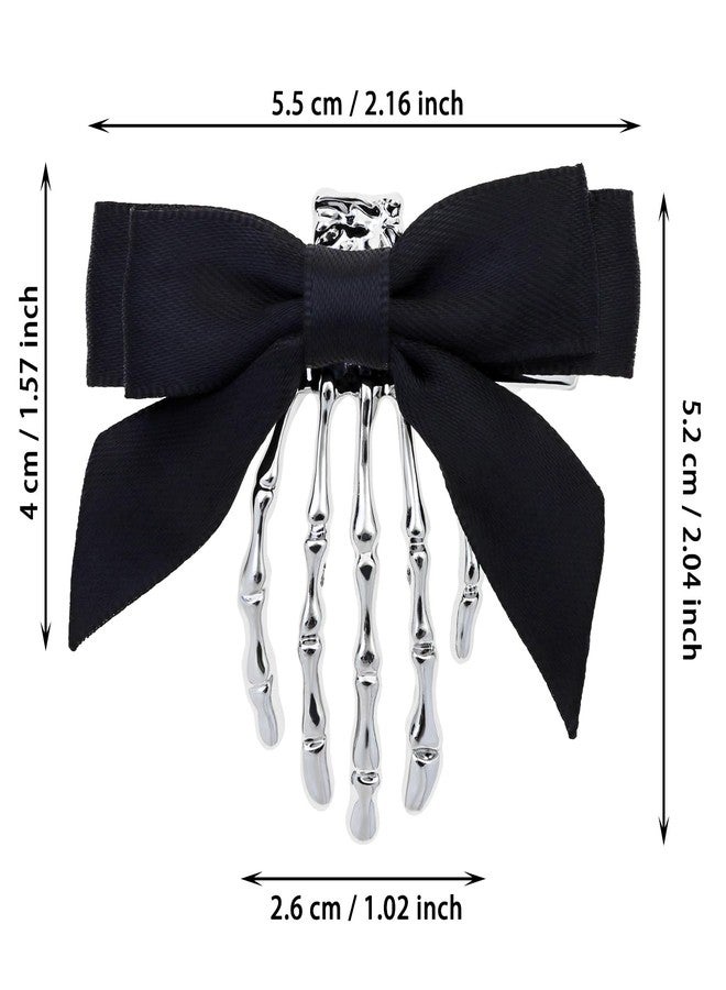 Penta Angel Skeleton Hand Hair Clips with Bowknot 2Pcs Cute Metal Hand Bones Claw Hairpins Punk Rock Horror Hair Accessories for Women Girls Halloween Christmas Party Costume (Black) - Image 2