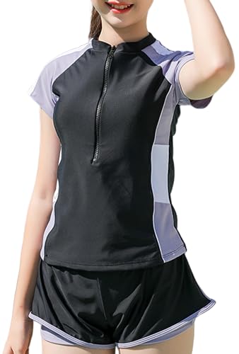 Happy Cherry Girls Rash Guard Set Two Piece UPF 50 Short Sleeve Bathing Suit Sun Protection Swim Top and Swim Bottom Zipper Swimming Surfing Suit for Beach Pool 810 Years - Image 1