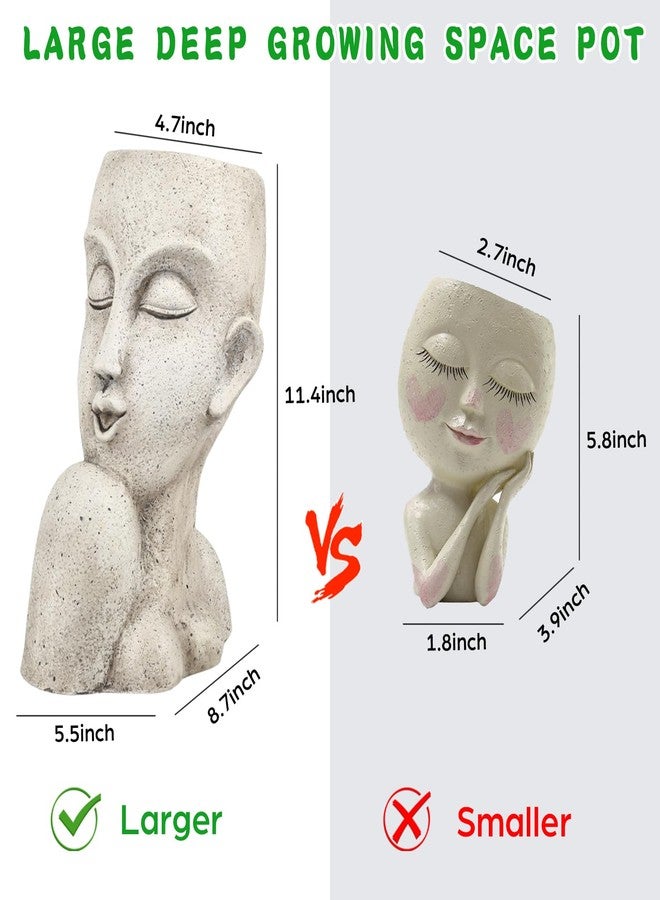 أصص زراعة على شكل وجه من فيموفيدر، مناسبة للنباتات الداخلية والخارجية، أصص زهور كبيرة، أصص فريدة للنباتات العصارية مع فتحة تصريف، أصيص مبتكر على شكل سيدة، مصنوع من الراتنج، مزهرية لتزيين الحديقة - 11.4 × 8.7 × 5.5 بوصة - Image 3