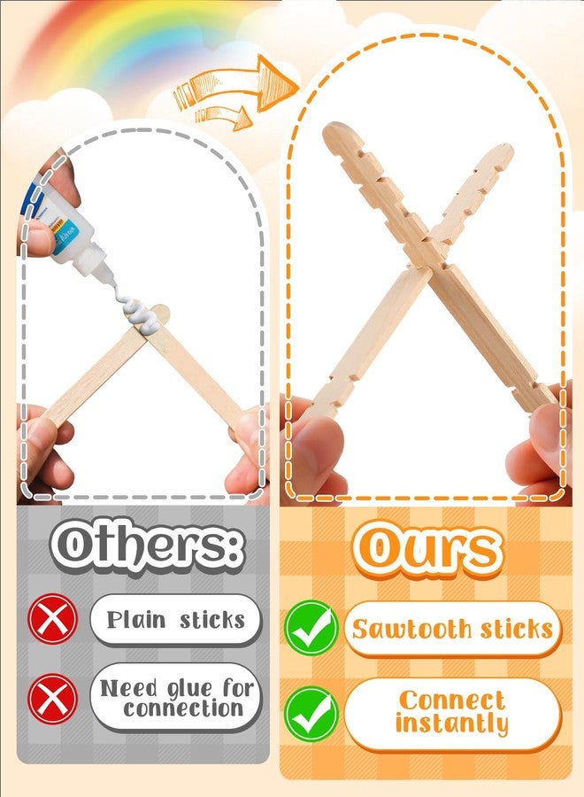 Alphatool 500 Pcs Connectable Sawtooth Popsicle Sticks - 4.5'' Colored and Natural Wood Craft Sticks for Kids' Arts and Crafts Projects in The Classroom and Home - Image 2