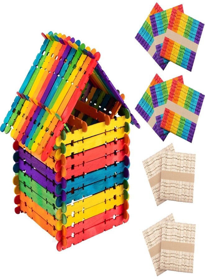 Alphatool 500 Pcs Connectable Sawtooth Popsicle Sticks - 4.5'' Colored and Natural Wood Craft Sticks for Kids' Arts and Crafts Projects in The Classroom and Home - Image 1