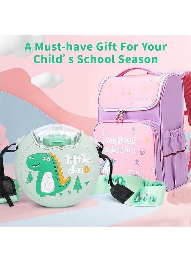 Riolio 380ml Donut Water Bottle with Straw for Kids, BPA Free & Leak Proof Sports Cup with Straw, Toddler Drink Bottle with Shoulder Strap for Outdoor and School (Dinosaur)  - Image 5