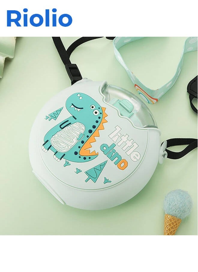 Riolio 380ml Donut Water Bottle with Straw for Kids, BPA Free & Leak Proof Sports Cup with Straw, Toddler Drink Bottle with Shoulder Strap for Outdoor and School (Dinosaur)  - Image 2
